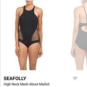 Seafolly one piece high neck mesh about malliot